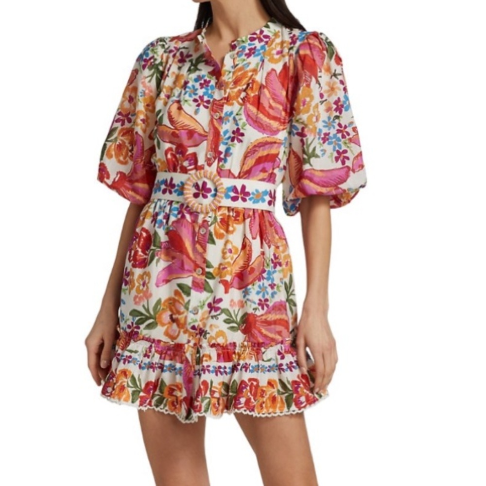 NWT Farm Rio Farmrio spring bananas yellow pink mini dress xs 0 farmrio